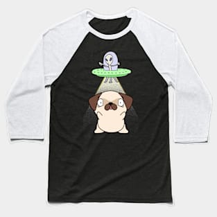 Funny pug is being abducted by aliens Baseball T-Shirt